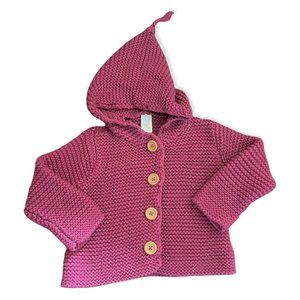 Stem Baby Girl Organic Cotton Magenta Purple Sweater Lofty Hooded Cardigan 6m 6
